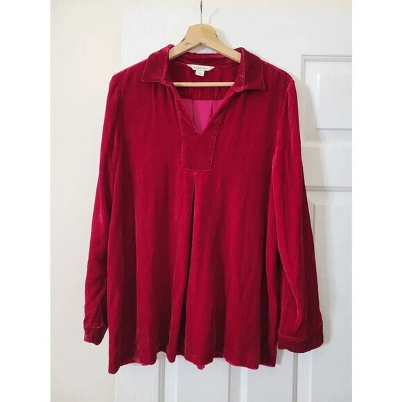 SUNDANCE Silk Blend Velvet Nuance Collared Pullover Shirt Raspberry Red Size L - Picture 2 of 7